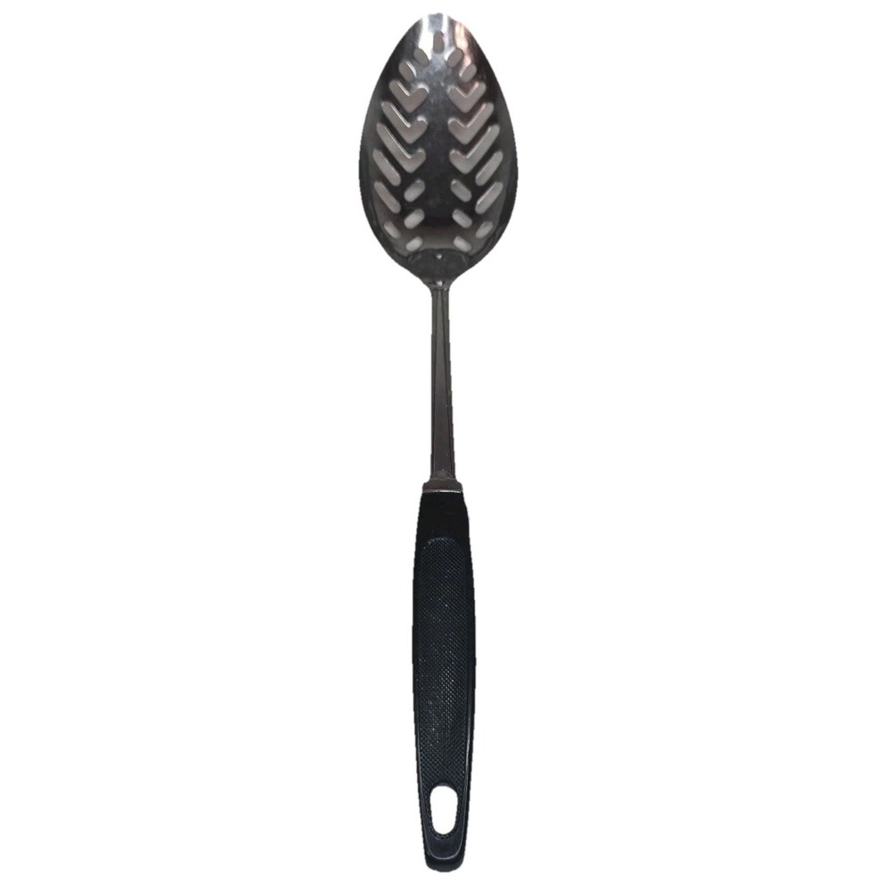 Vintage EKCO Slotted Spoon Stainless Steel Black‎ Handles USA